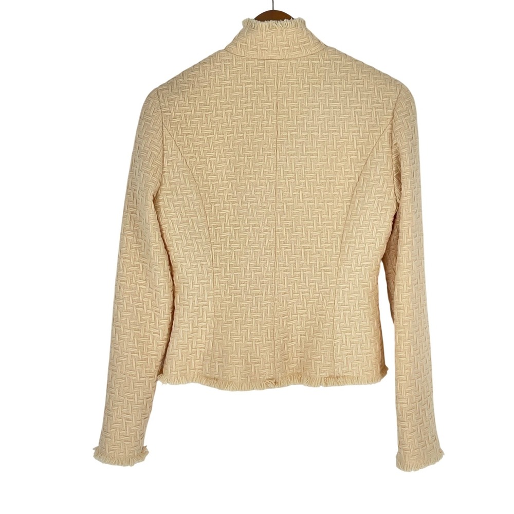 Vintage Carlisle Women Jacket 2 Blazer Cream Basketweave Wool Fringe Trim - Picture 8 of 9